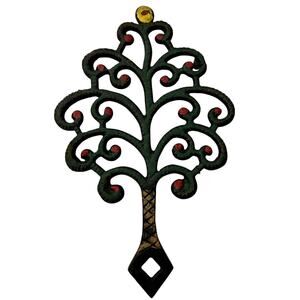 Vintage Cast Iron Family Tree Trivet John Wright Inc Painted Green Red Yellow